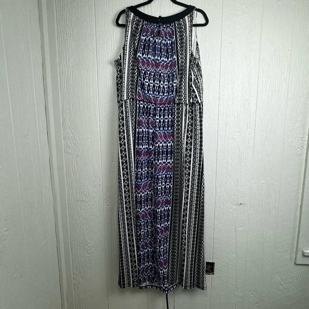 London Times Plus Black Blue Pink Abstract Jersey Stretch Maxi Dress Sz18W Artsy - Picture 6 of 13